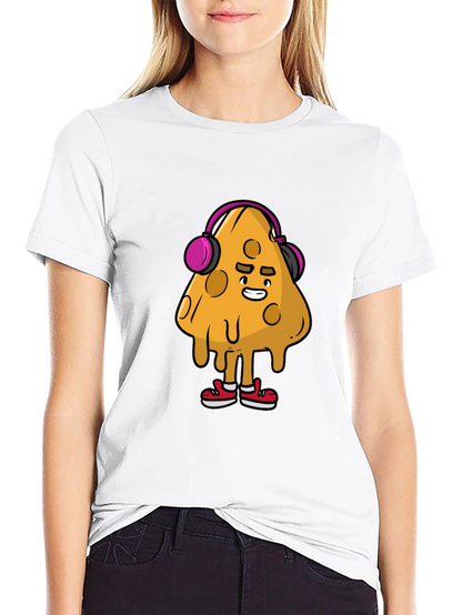 Camiseta Negra con Diseño Divertido de Queso con Auriculares