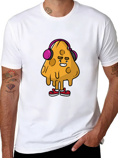 Camiseta Negra con Diseño Divertido de Queso con Auriculares