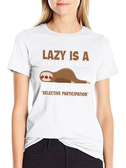 Camiseta Negra con Diseño de Oso Perezoso Participación Selectiva