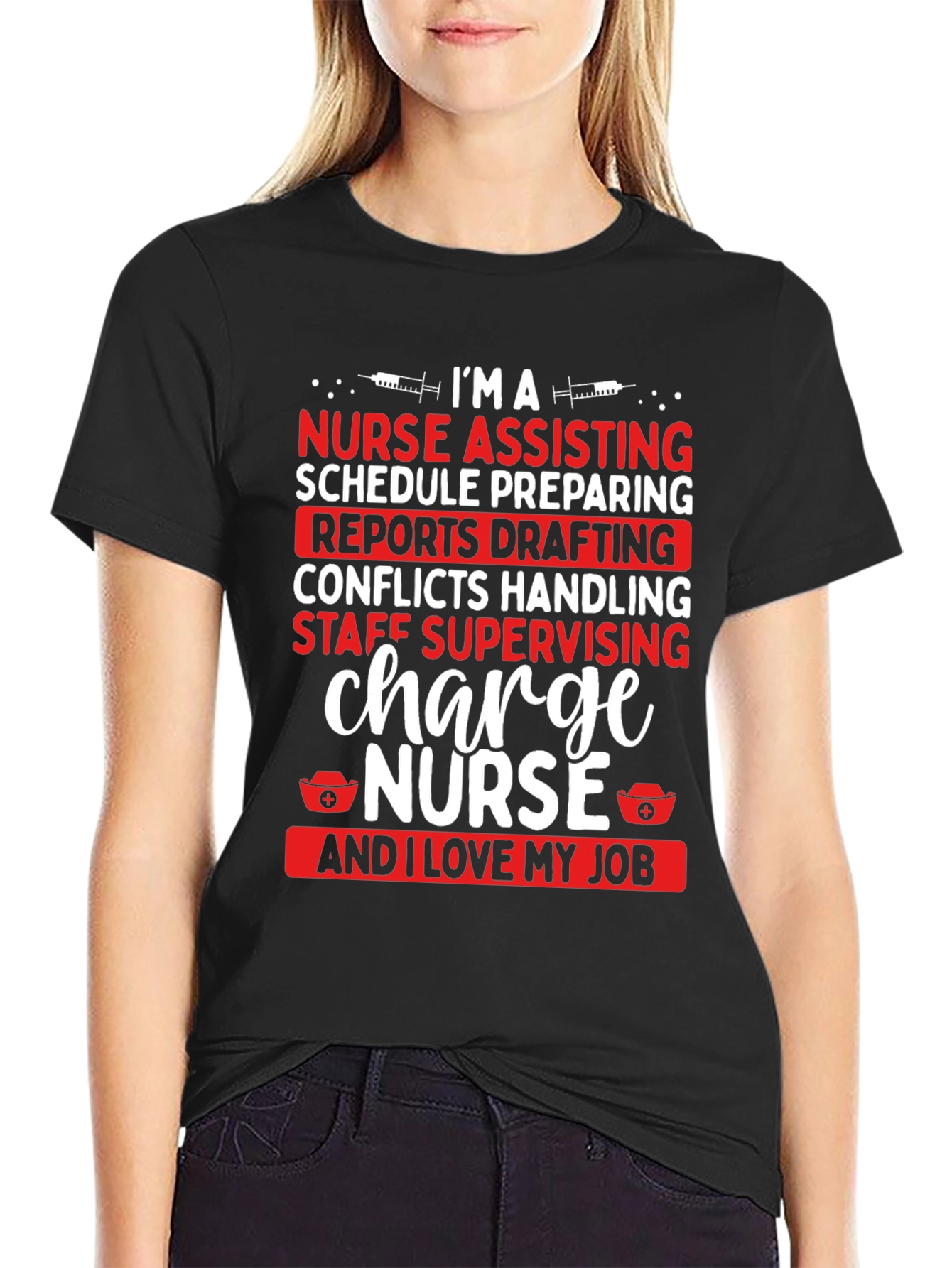 Camiseta Negra con Diseño de Enfermera