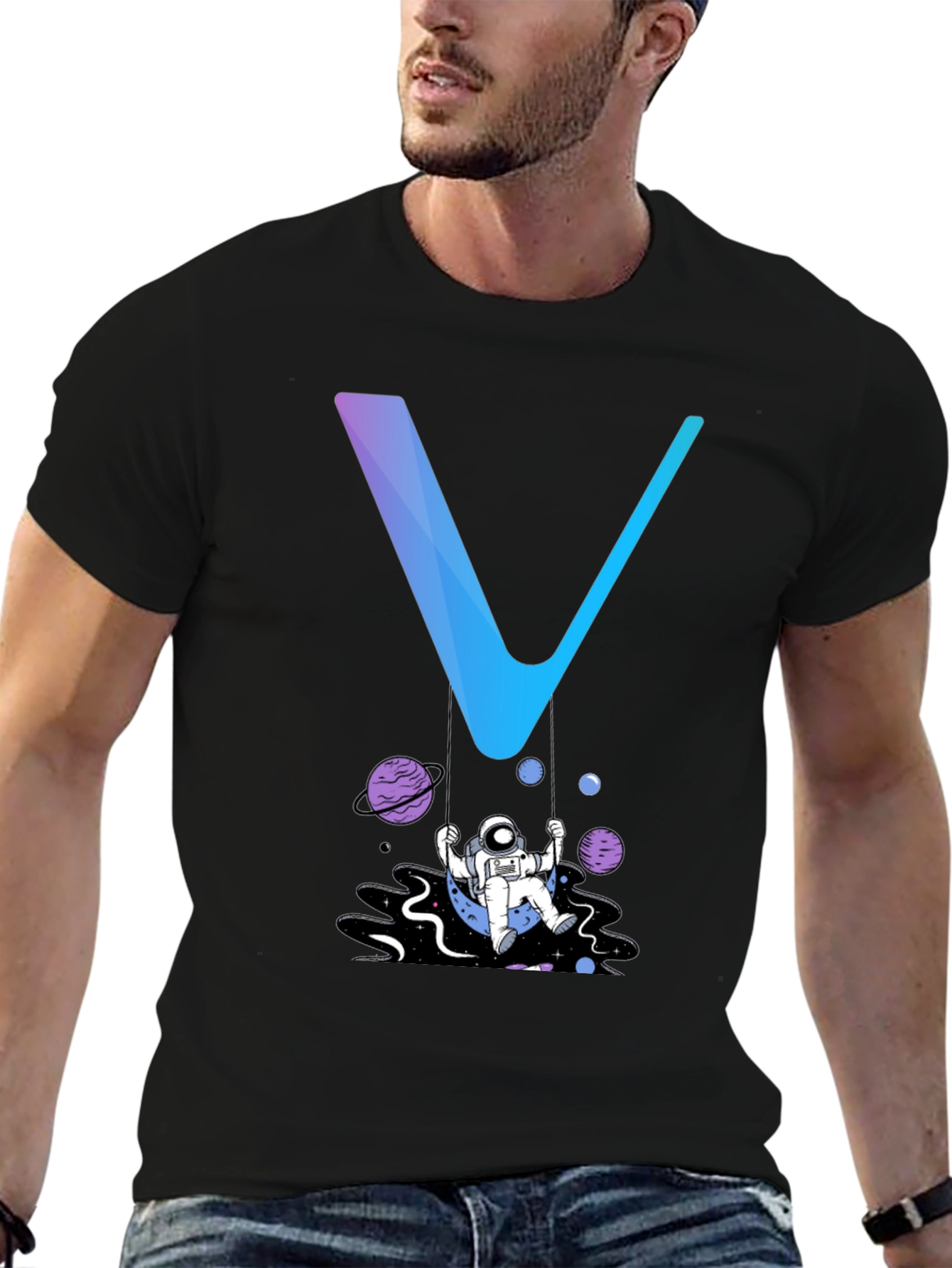 Camiseta Hombre Negra Diseño Astronauta Espacial