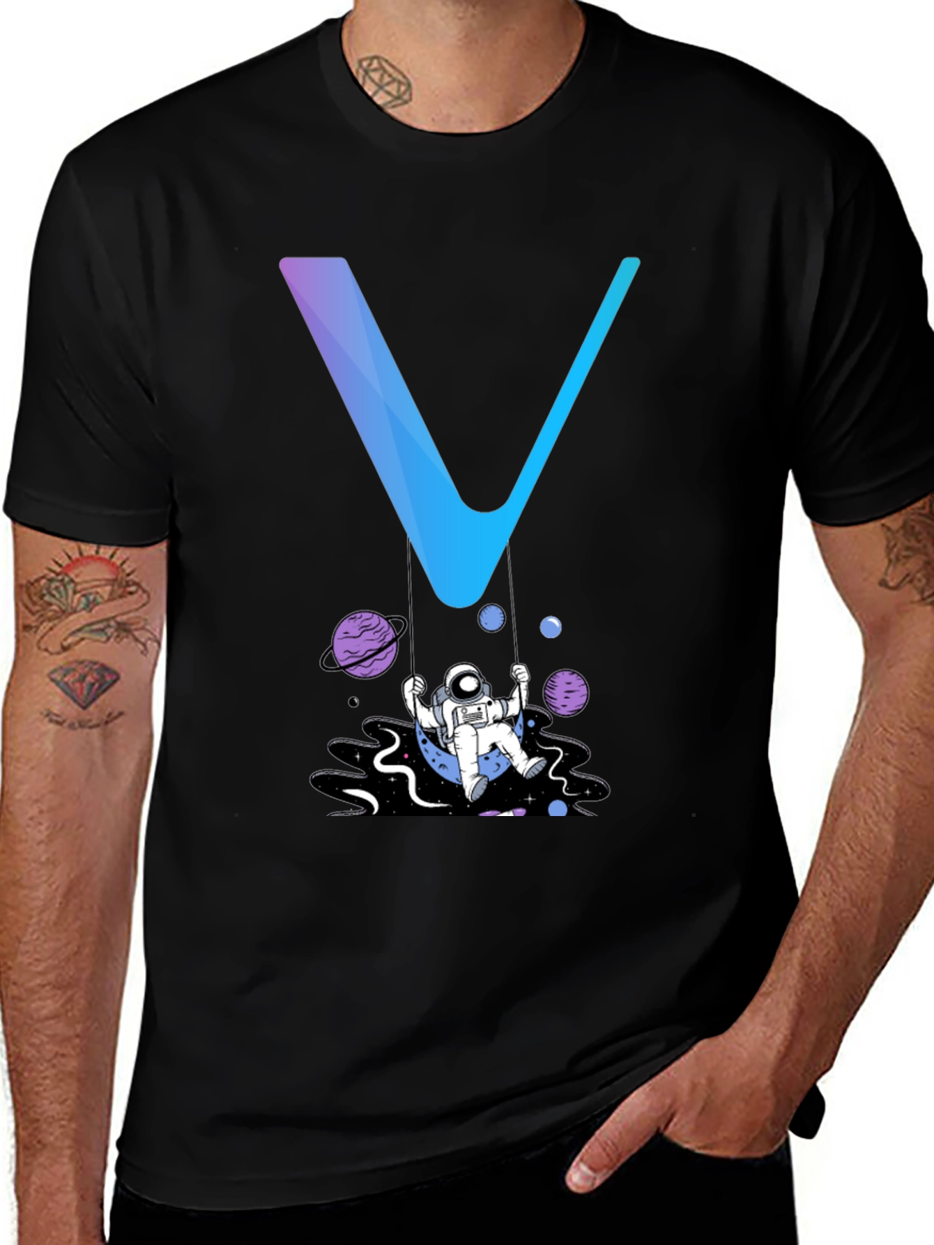 Camiseta Hombre Negra Diseño Astronauta Espacial