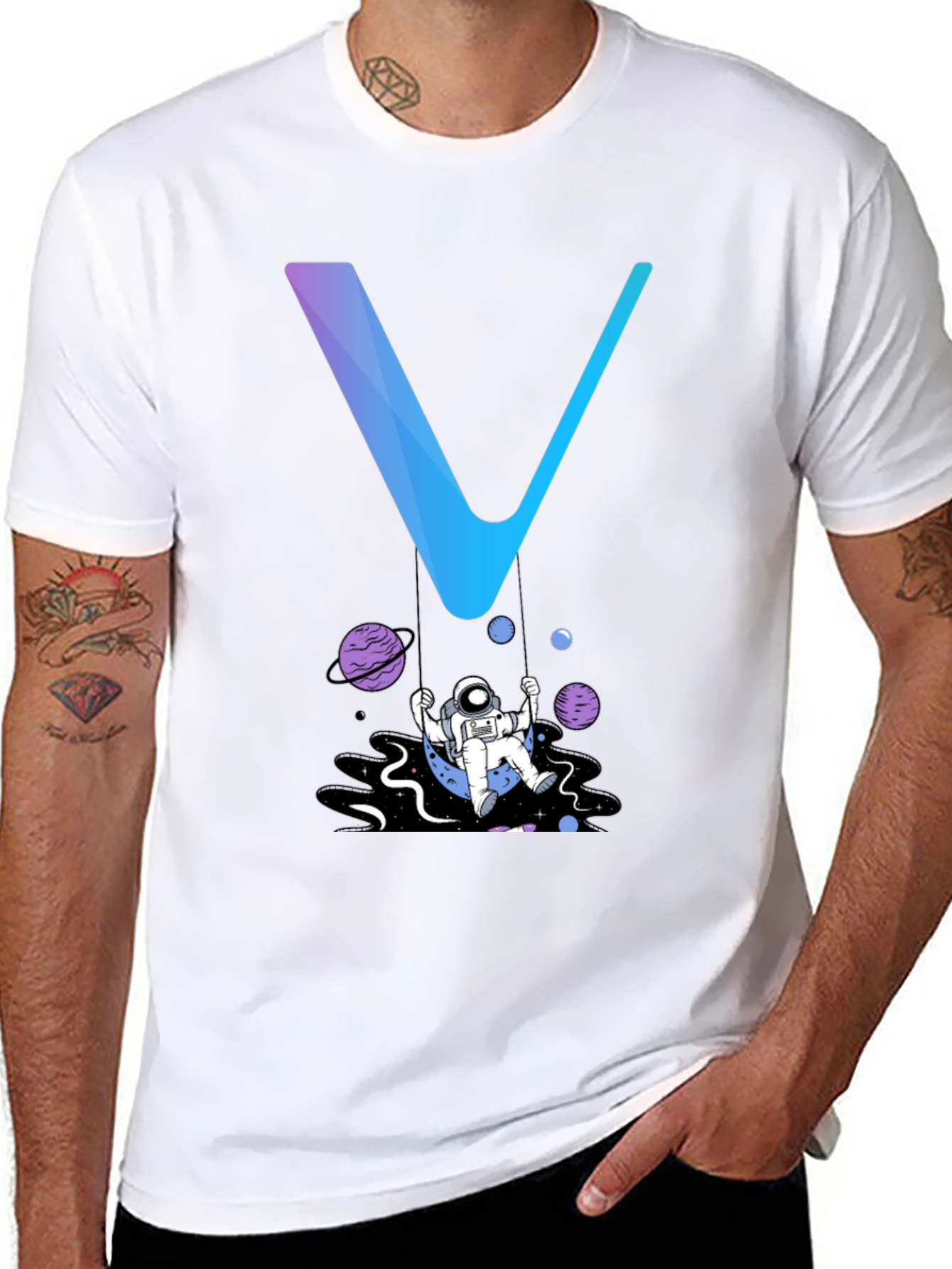 Camiseta Hombre Negra Diseño Astronauta Espacial