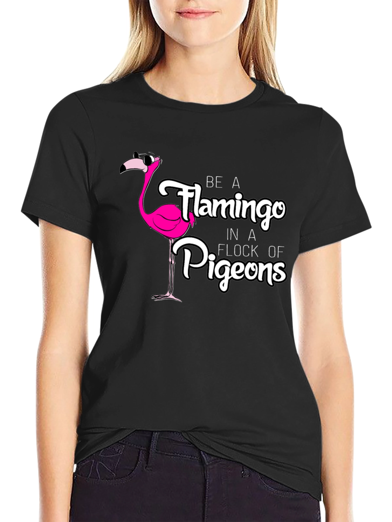 Camiseta Negra con Diseño de Flamenco Divertido