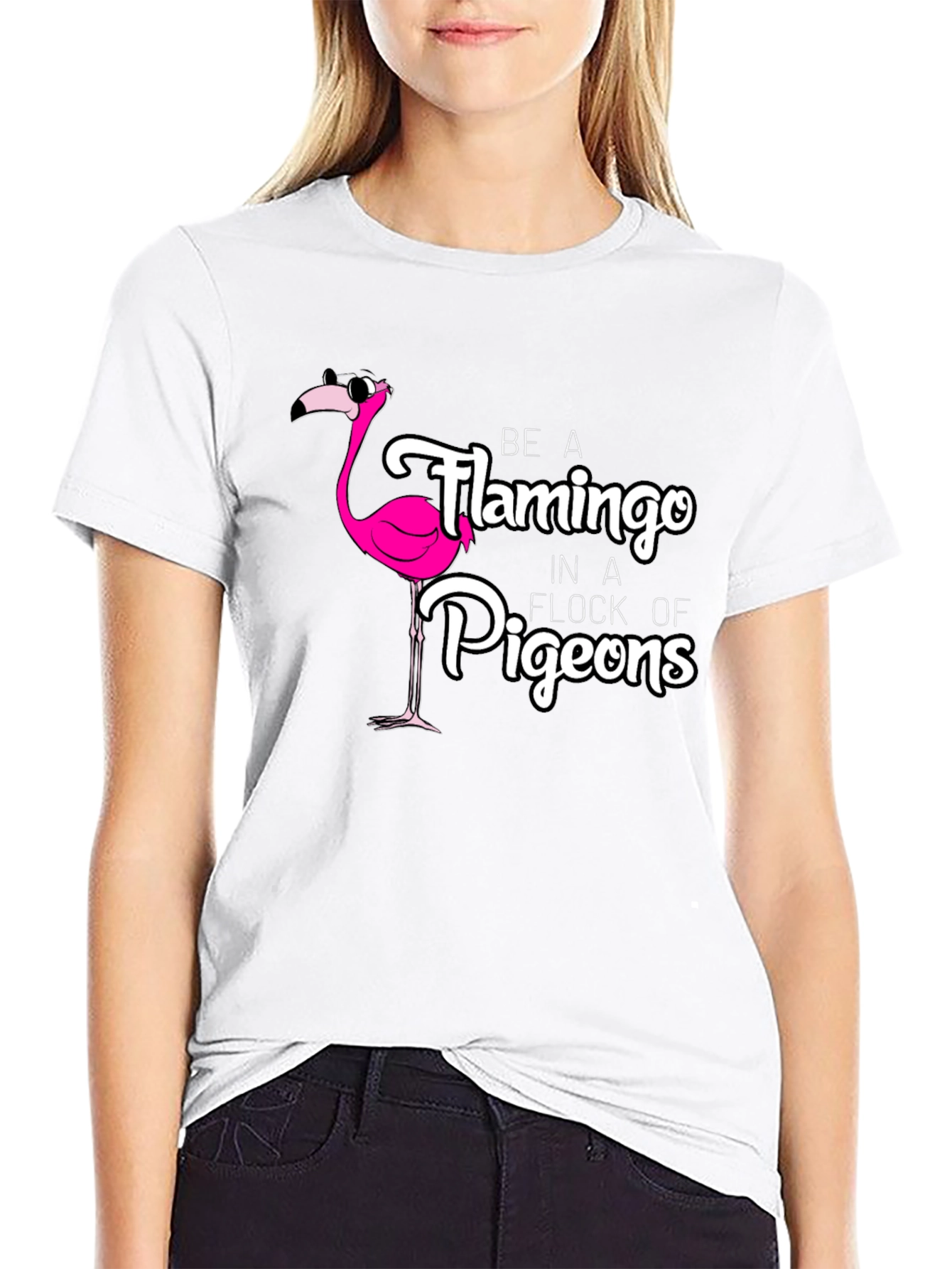 Camiseta Negra con Diseño de Flamenco Divertido