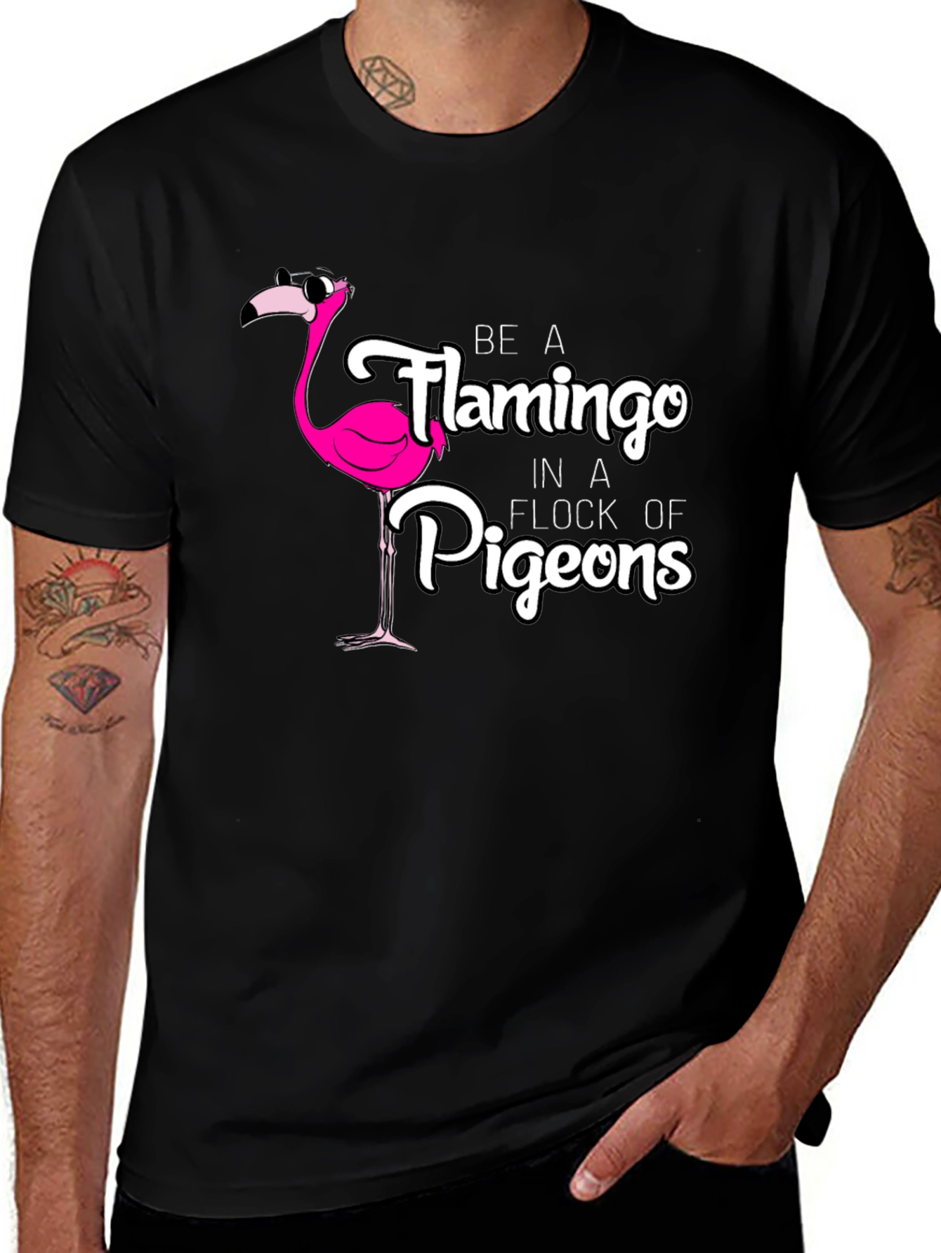 Camiseta Negra con Diseño de Flamenco Divertido