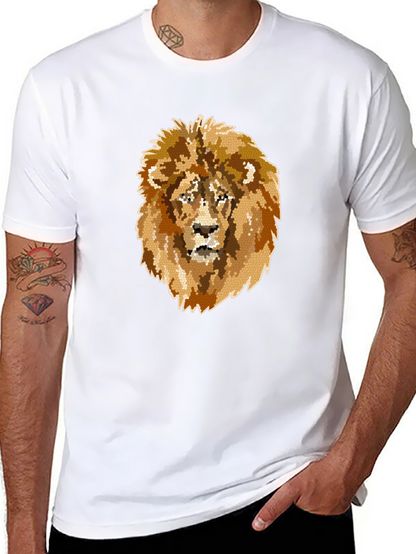 Camiseta Negra Hombre con Diseño de León Mosaico