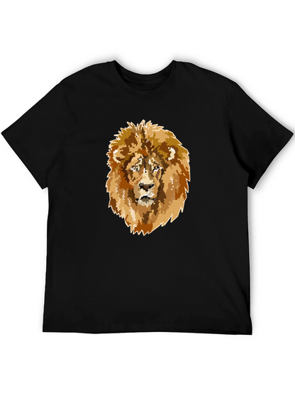 Camiseta Negra Hombre con Diseño de León Mosaico
