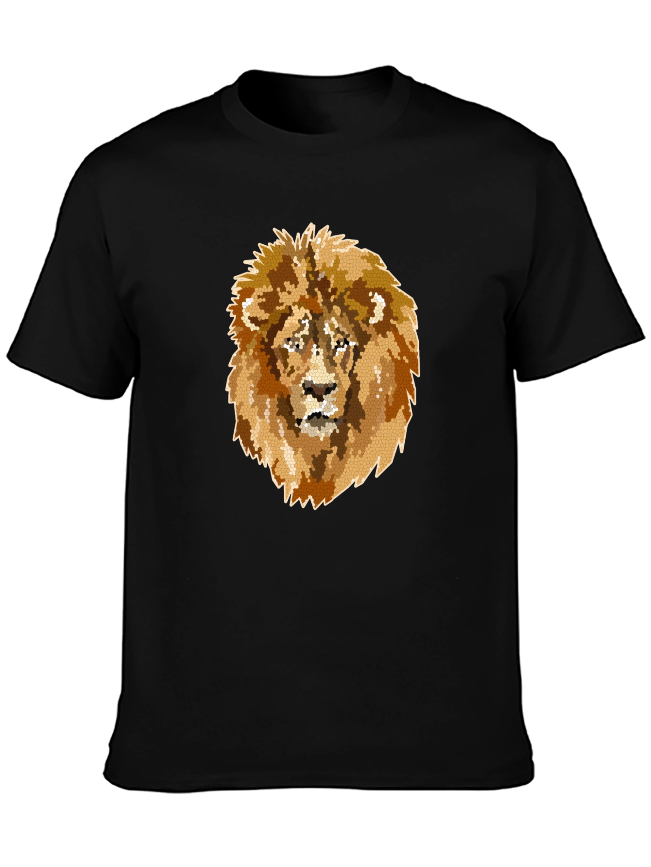 Camiseta Negra Hombre con Diseño de León Mosaico