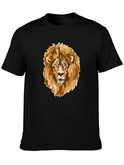 Camiseta Negra Hombre con Diseño de León Mosaico