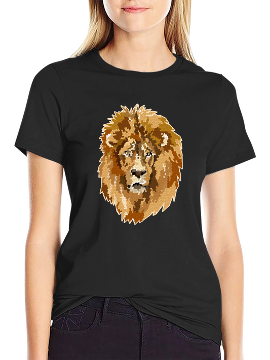 Camiseta Negra Hombre con Diseño de León Mosaico