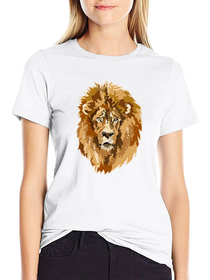 Camiseta Negra Hombre con Diseño de León Mosaico