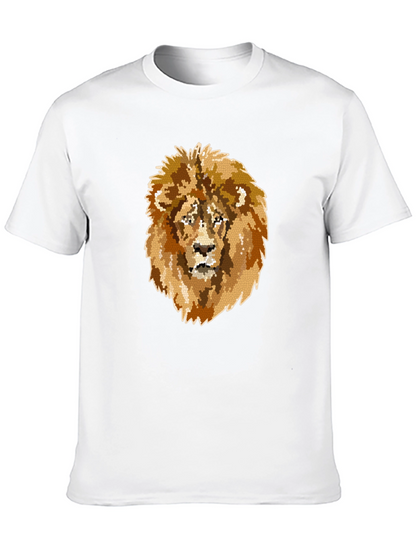 Camiseta Negra Hombre con Diseño de León Mosaico