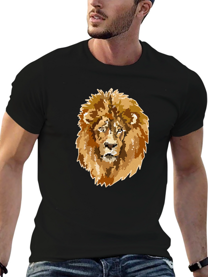 Camiseta Negra Hombre con Diseño de León Mosaico