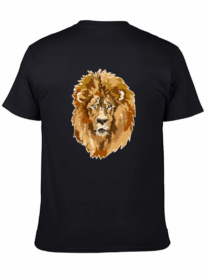 Camiseta Negra Hombre con Diseño de León Mosaico
