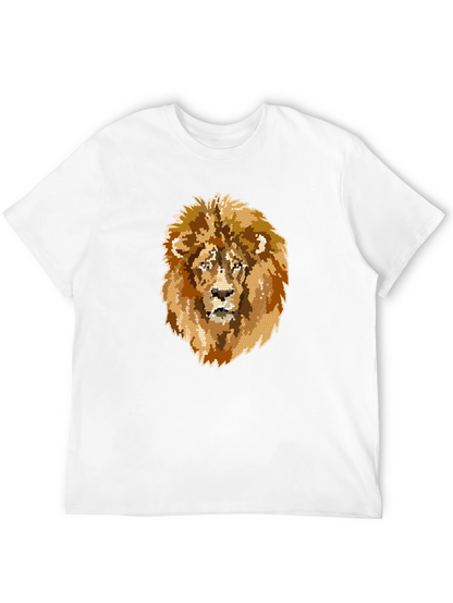 Camiseta Negra Hombre con Diseño de León Mosaico