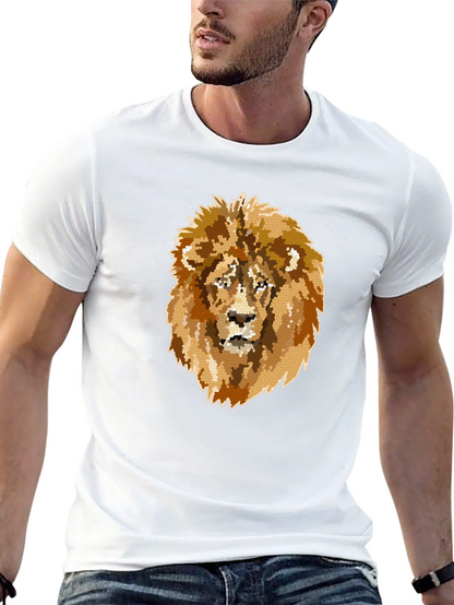 Camiseta Negra Hombre con Diseño de León Mosaico