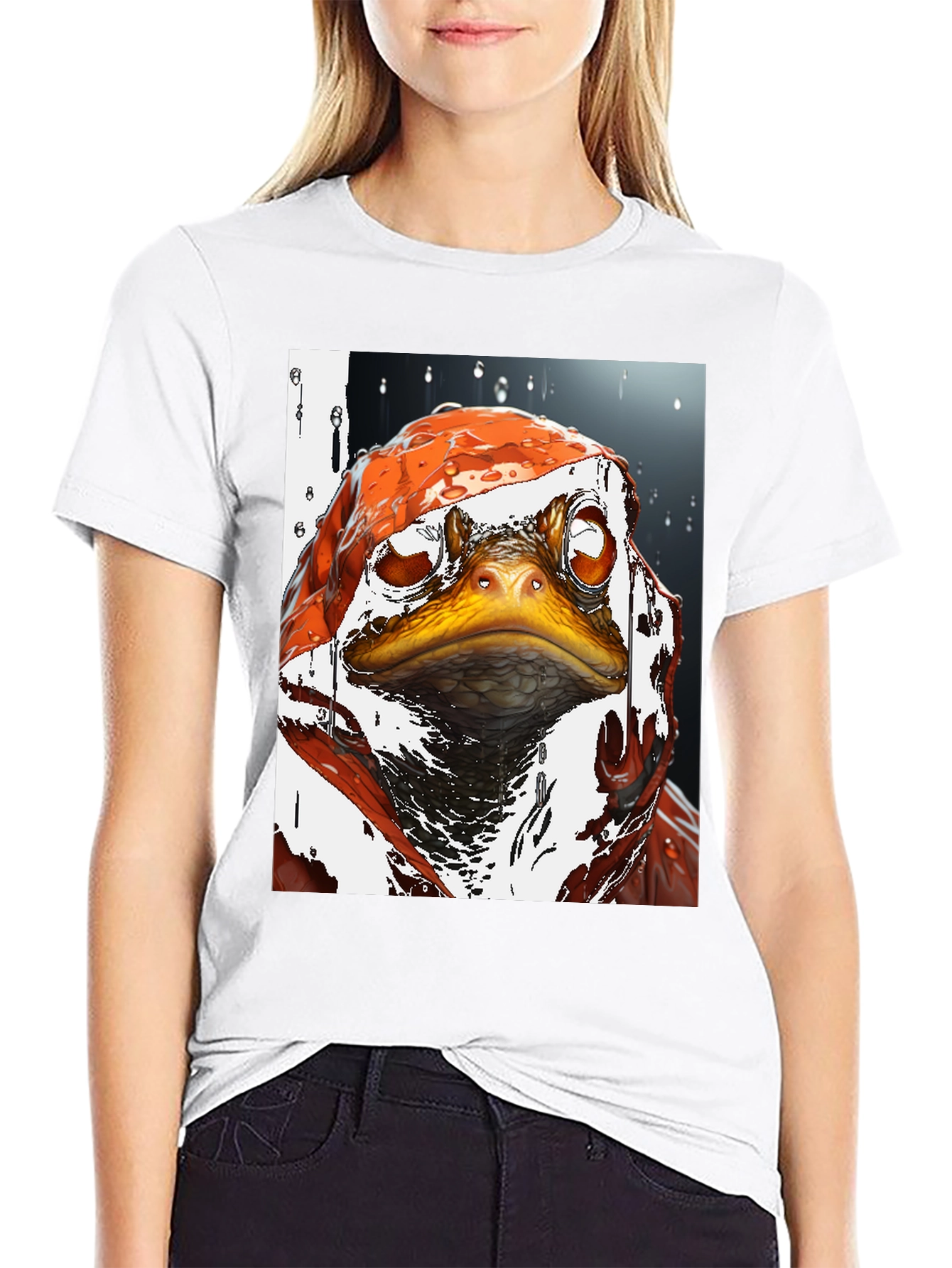 Camiseta Negra con Diseño de Rana Artística