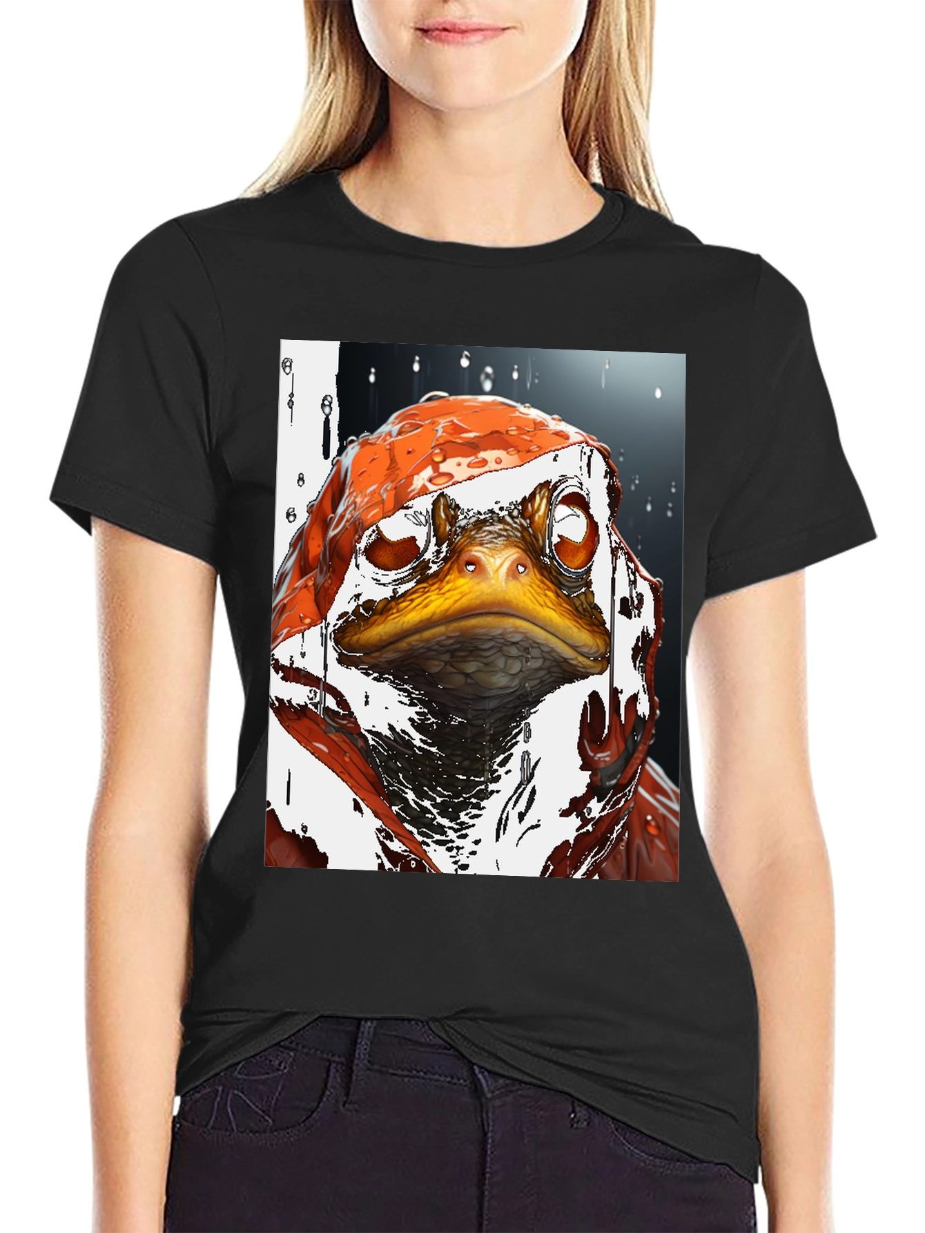 Camiseta Negra con Diseño de Rana Artística