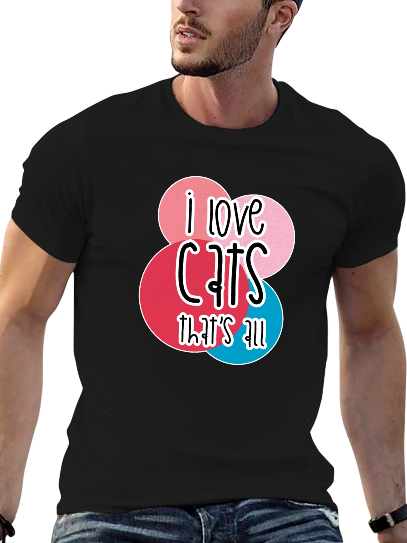 Camiseta Negra Amo los Gatos para Hombre