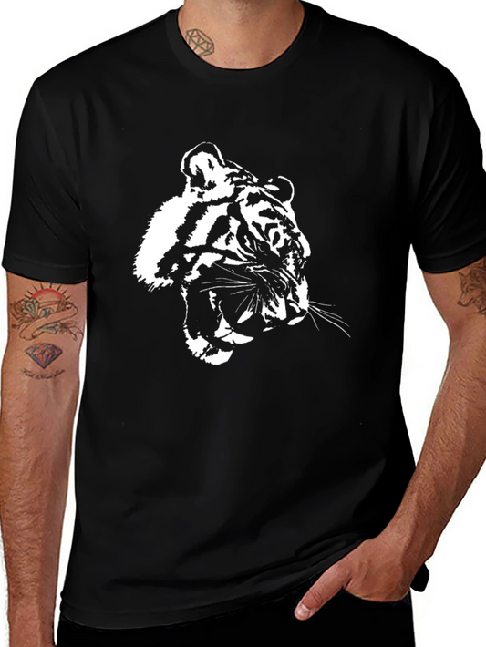 Camiseta Negra con Diseño de Tigre Blanco