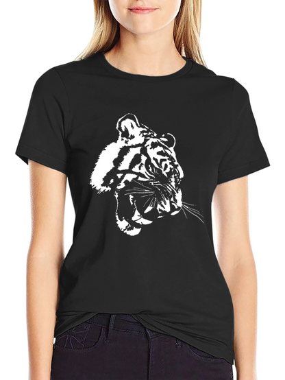 Camiseta Negra con Diseño de Tigre Blanco