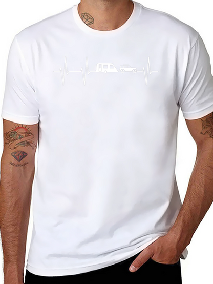 Camiseta Negra con Diseño de Ritmo Cardíaco y Caravana