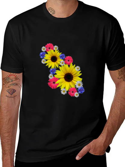 Camiseta Negra con Diseño Floral Vibrante
