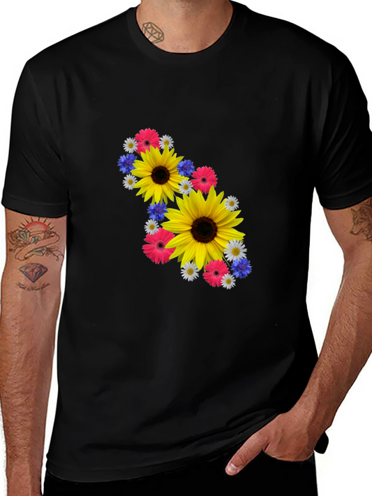 Camiseta Negra con Diseño Floral Vibrante