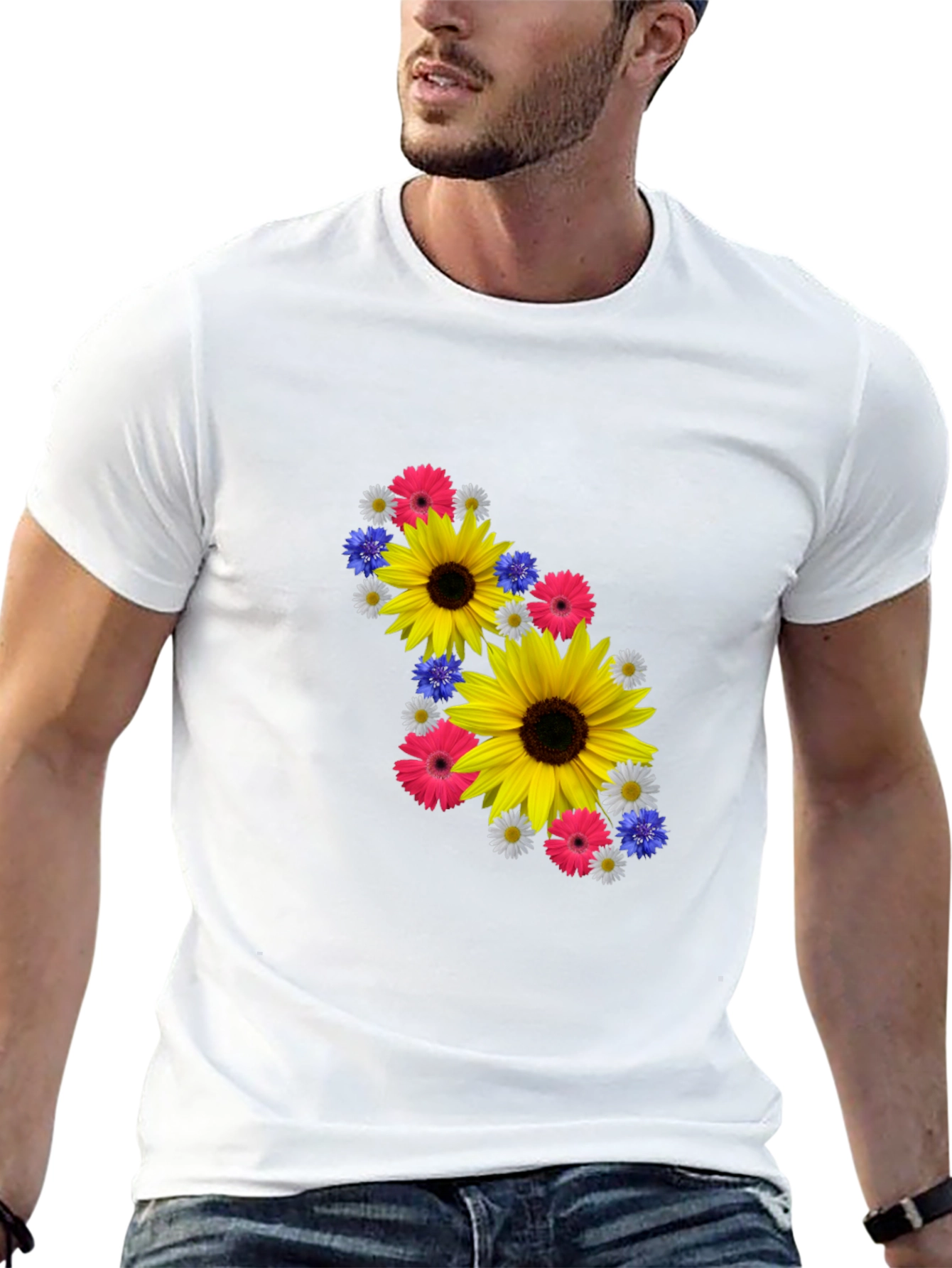 Camiseta Negra con Diseño Floral Vibrante