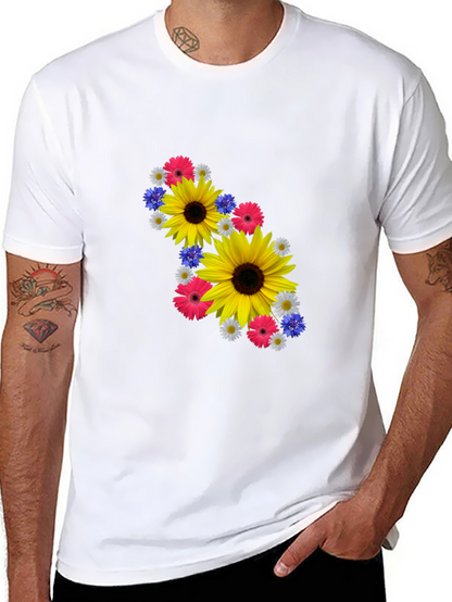 Camiseta Negra con Diseño Floral Vibrante