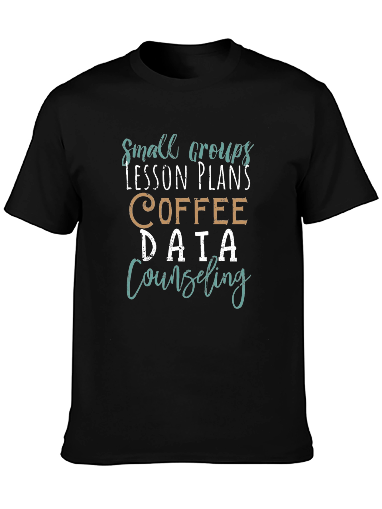 Camiseta Negra Estampada: Grupos Lecciones Café Datos