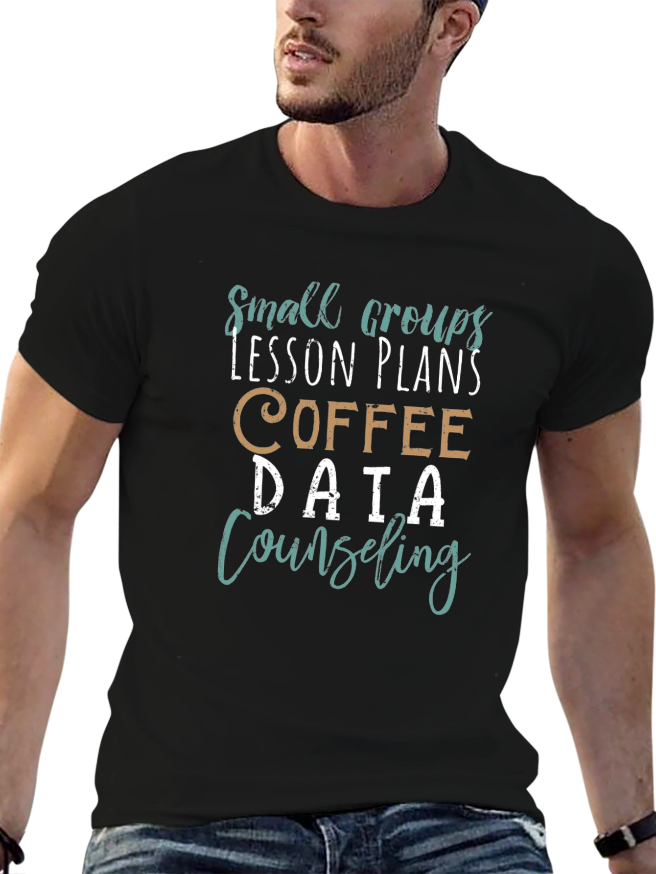 Camiseta Negra Estampada: Grupos Lecciones Café Datos