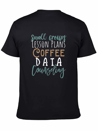 Camiseta Negra Estampada: Grupos Lecciones Café Datos