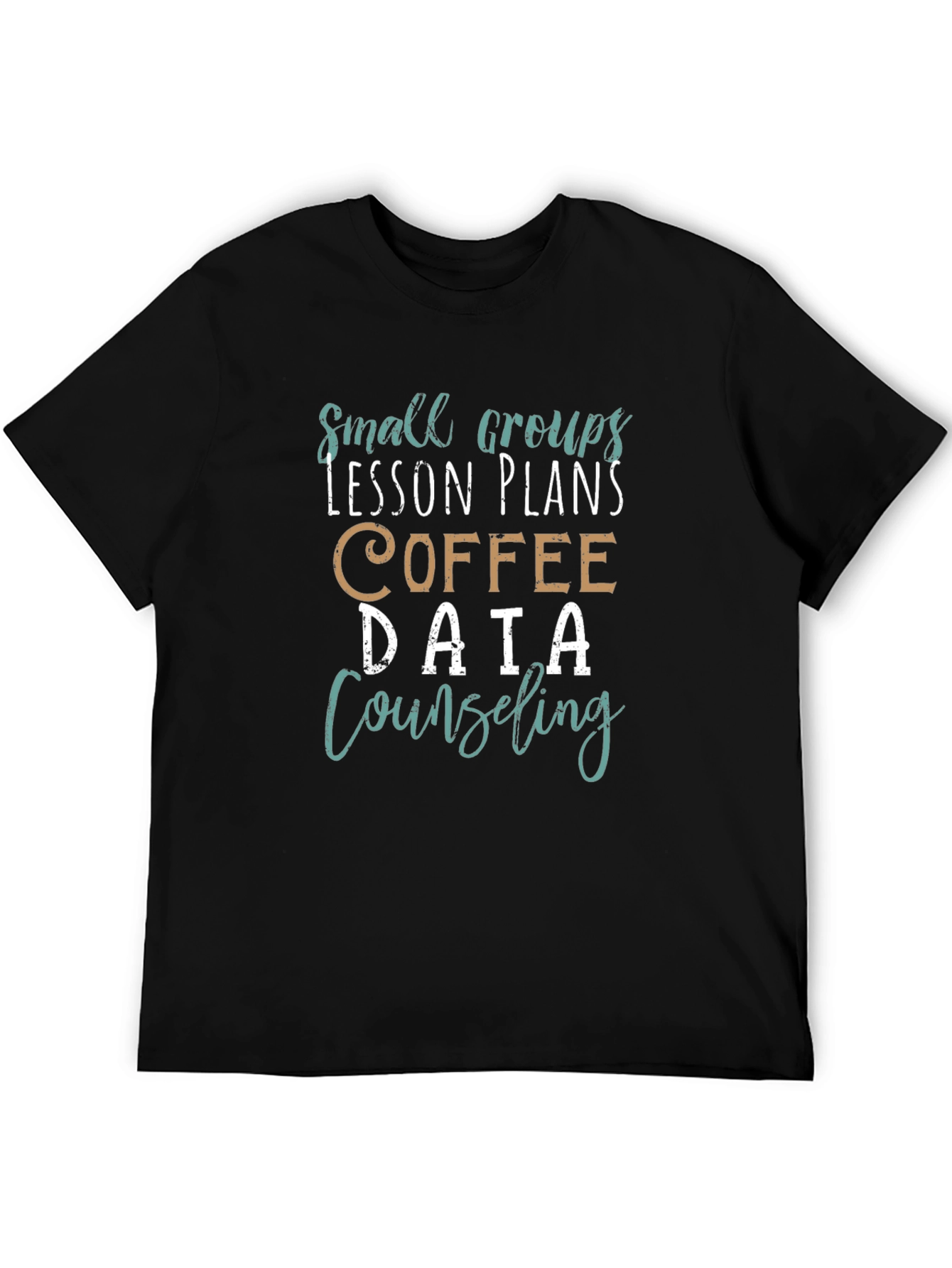 Camiseta Negra Estampada: Grupos Lecciones Café Datos