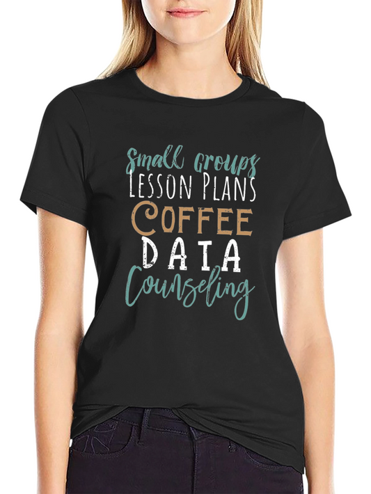 Camiseta Negra Estampada: Grupos Lecciones Café Datos