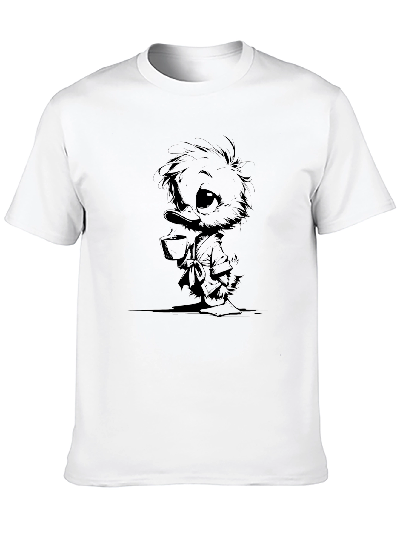 Camiseta Negra con Dibujo de Pato Bebiendo Té