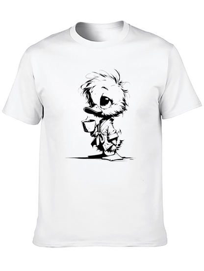 Camiseta Negra con Dibujo de Pato Bebiendo Té