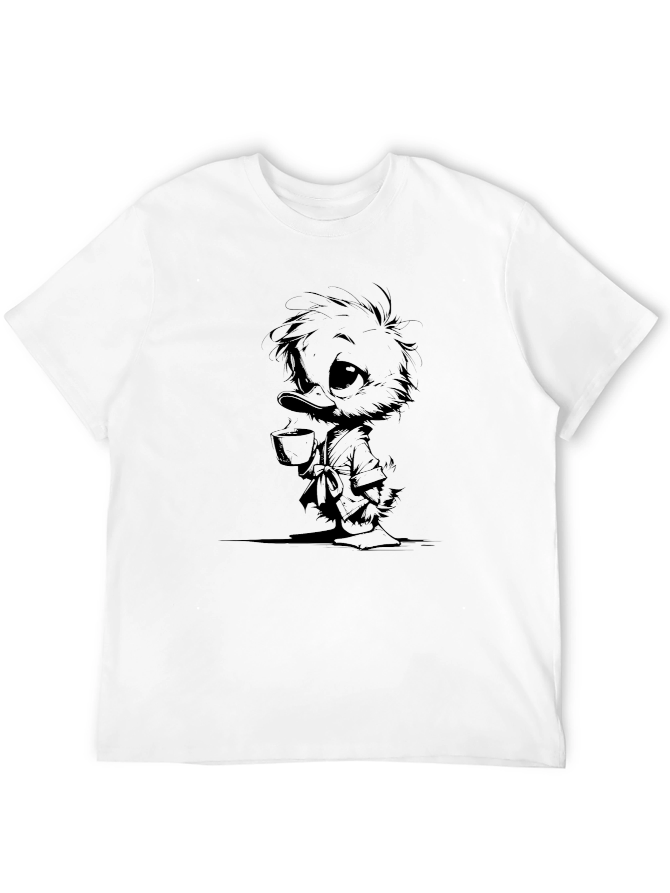 Camiseta Negra con Dibujo de Pato Bebiendo Té