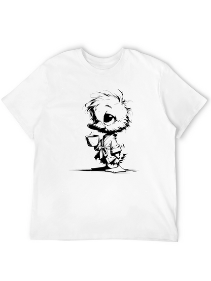 Camiseta Negra con Dibujo de Pato Bebiendo Té