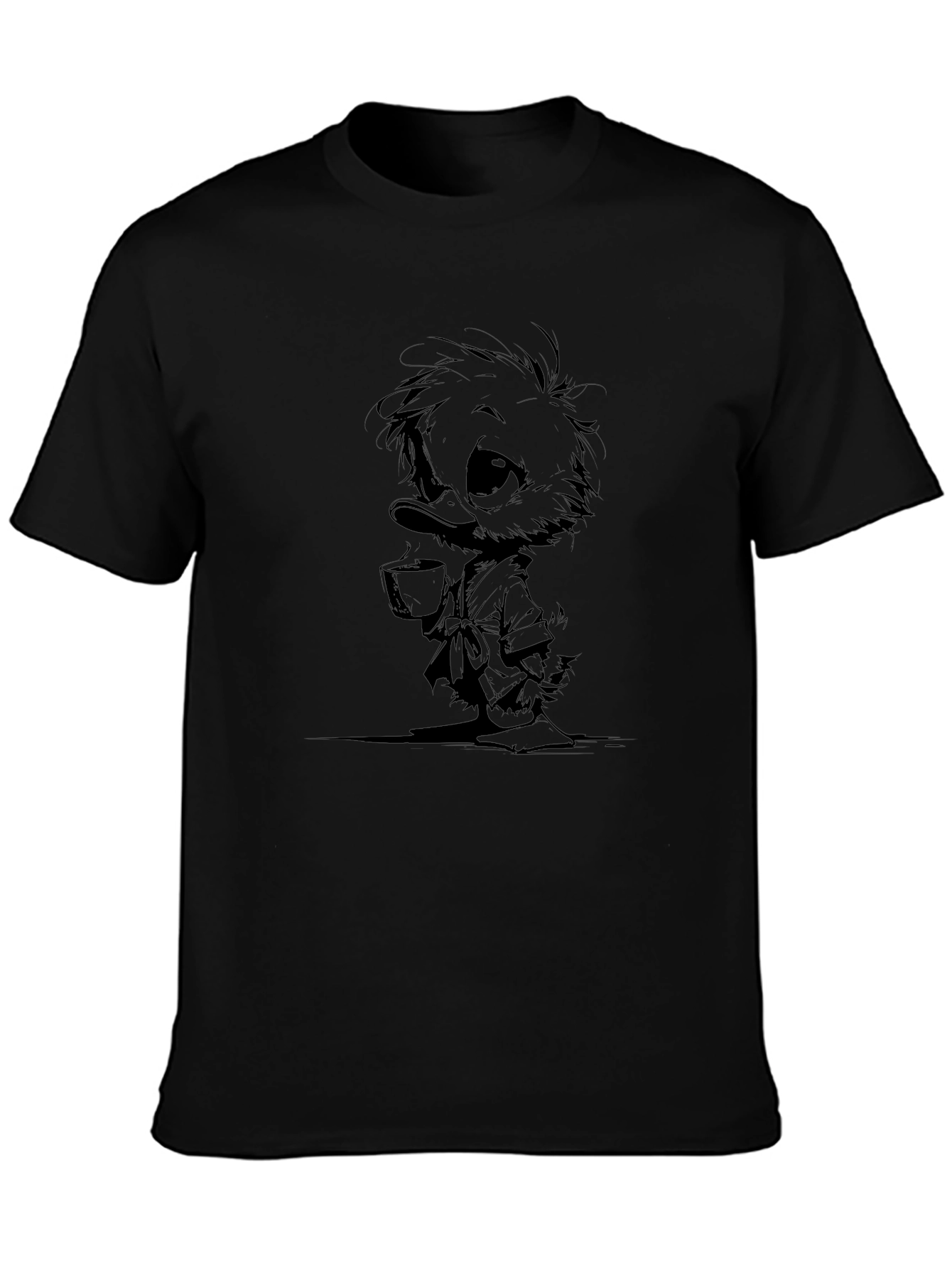 Camiseta Negra con Dibujo de Pato Bebiendo Té
