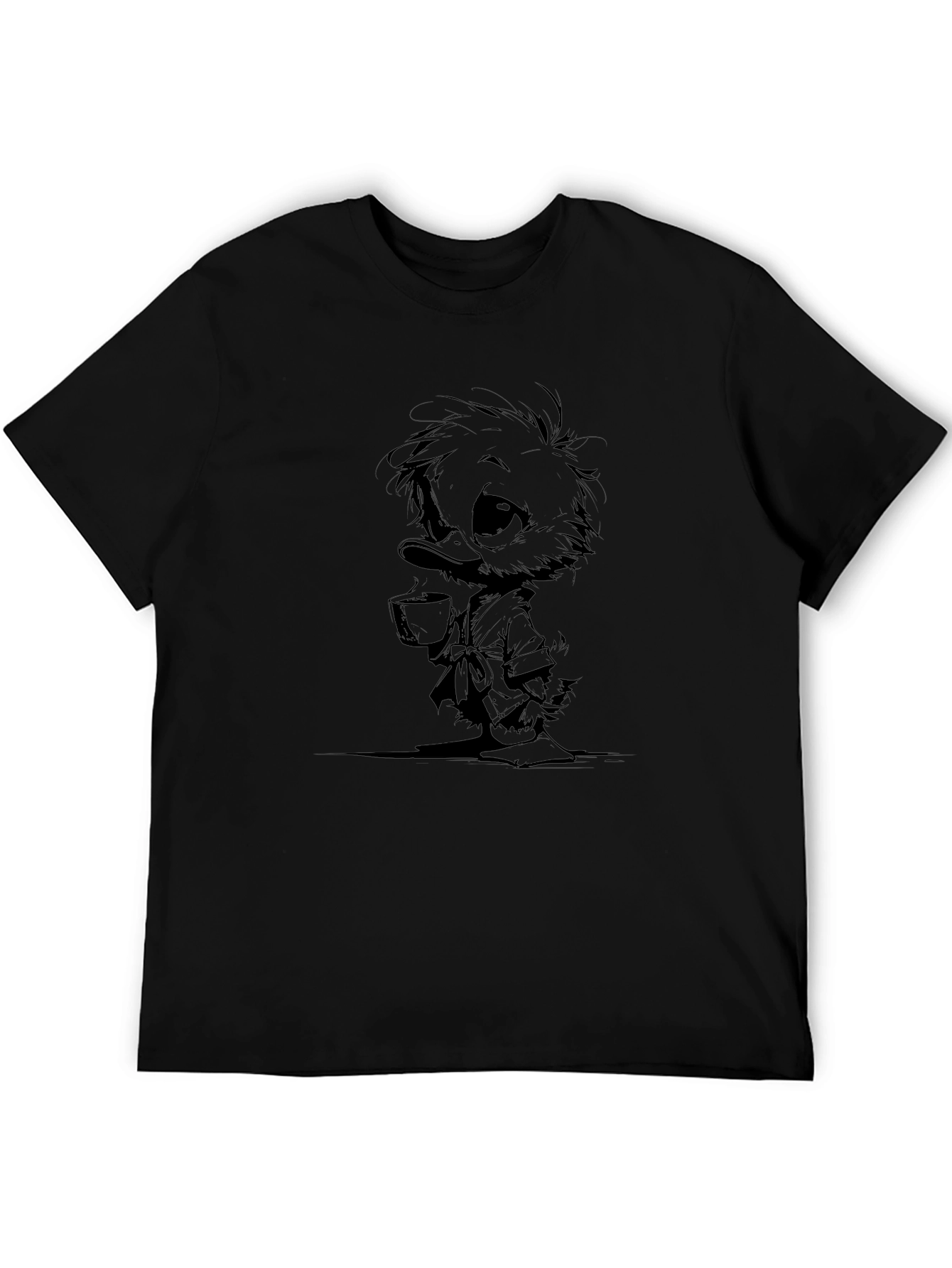 Camiseta Negra con Dibujo de Pato Bebiendo Té