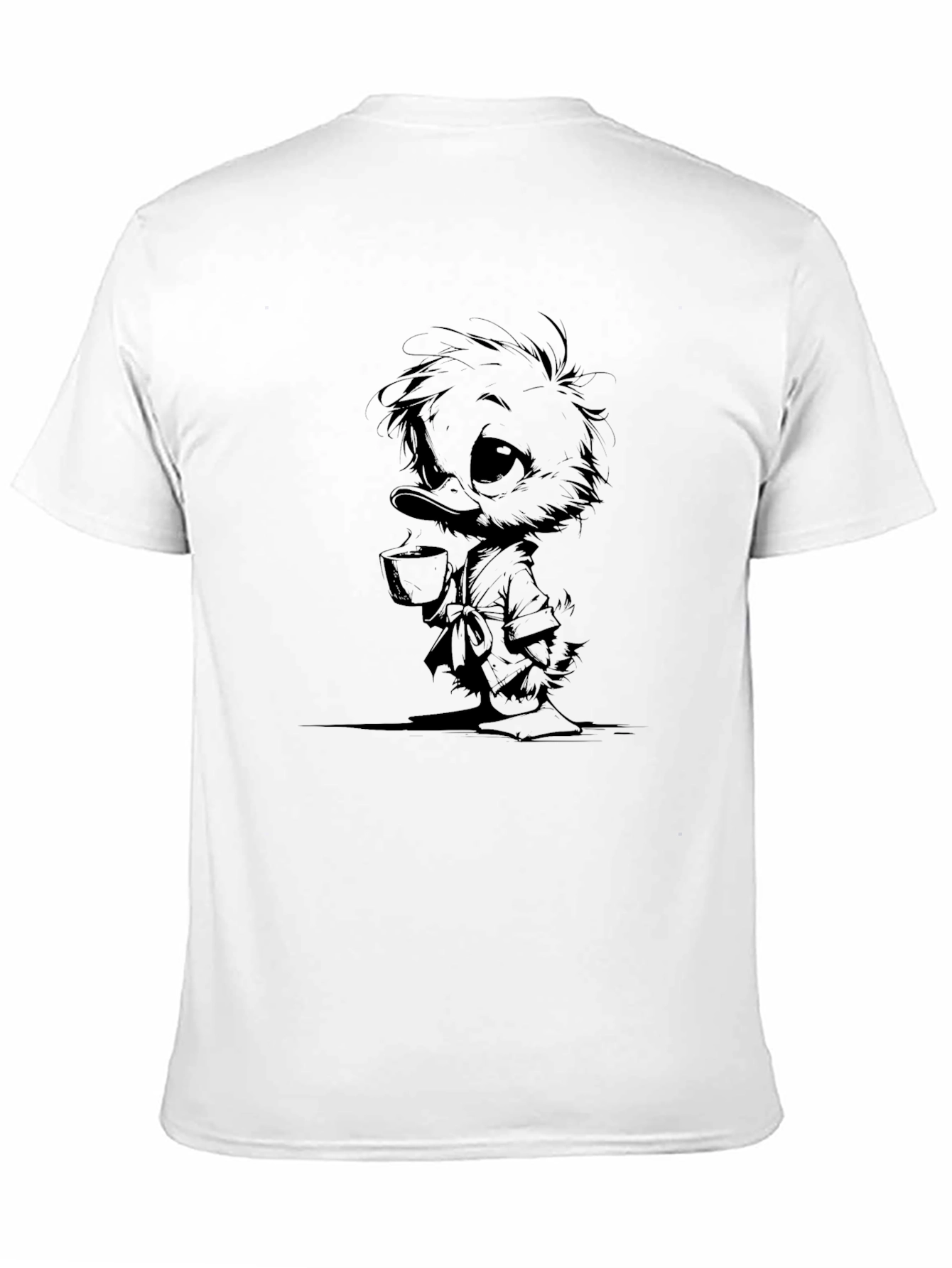 Camiseta Negra con Dibujo de Pato Bebiendo Té