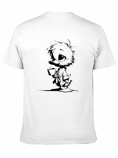 Camiseta Negra con Dibujo de Pato Bebiendo Té
