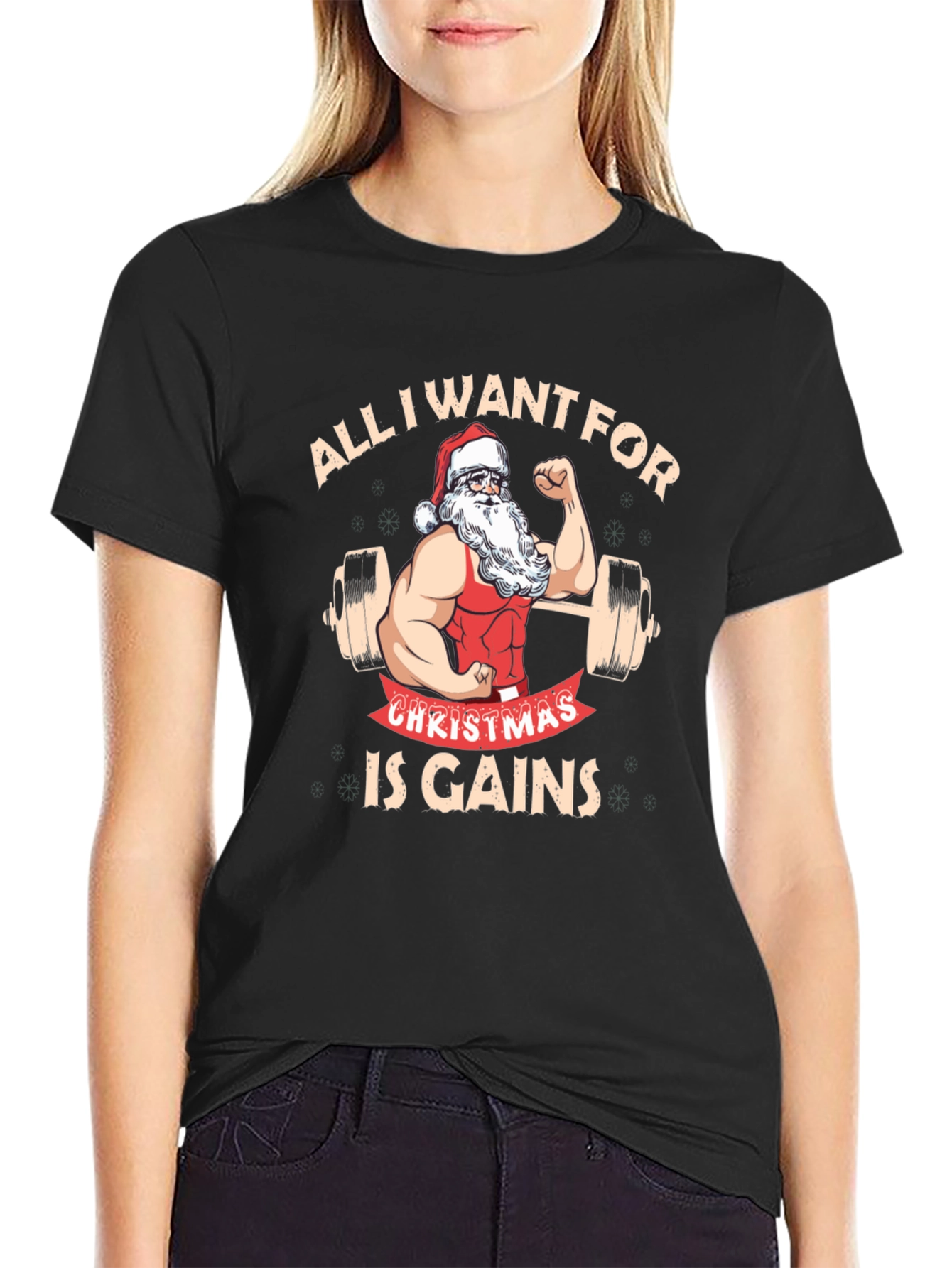 Camiseta Negra Navideña para Amantes del Fitness