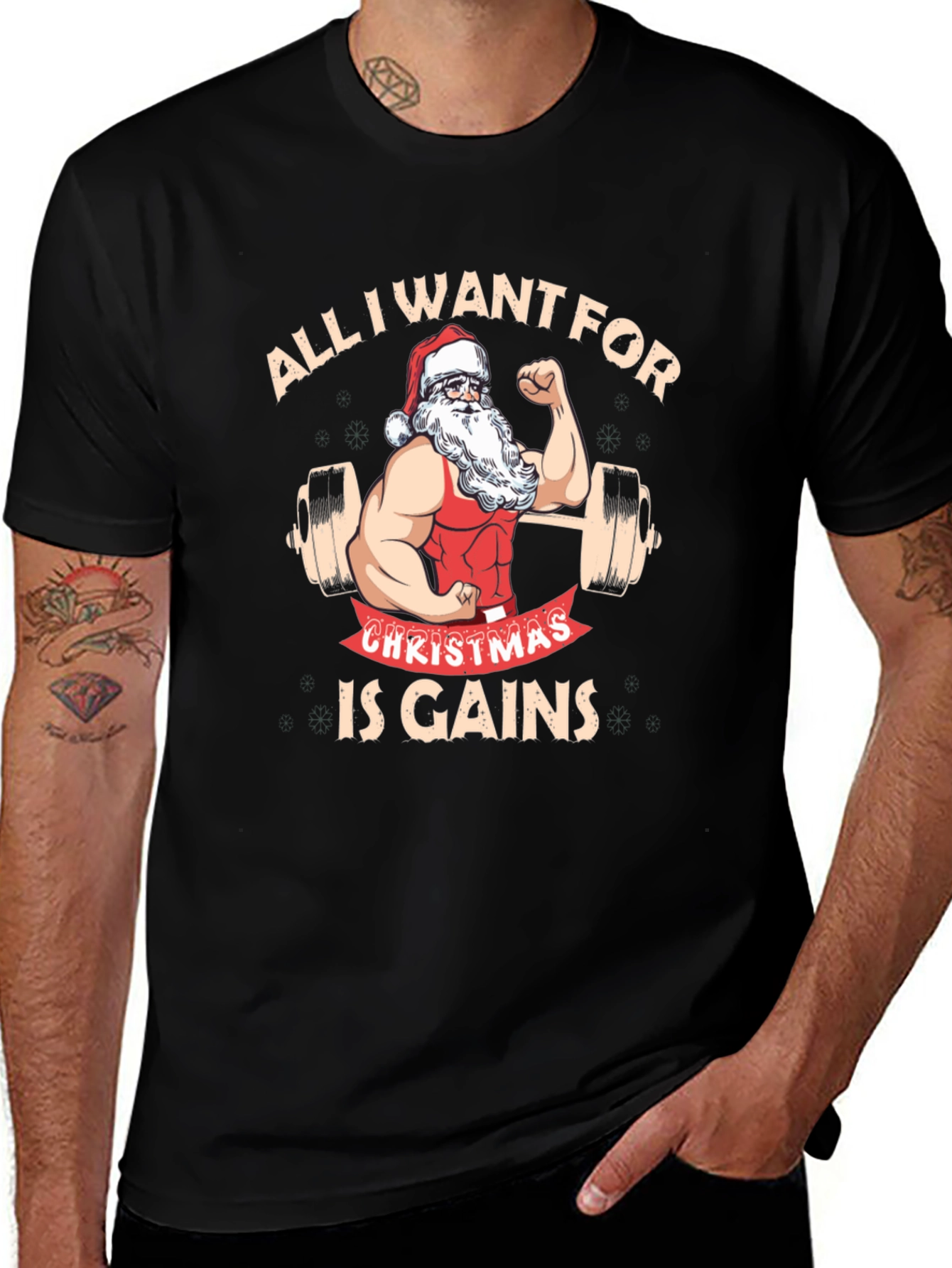 Camiseta Negra Navideña para Amantes del Fitness