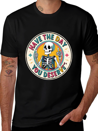 Camiseta Negra con Diseño de Esqueleto Optimista
