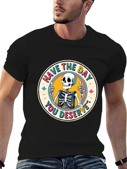 Camiseta Negra con Diseño de Esqueleto Optimista