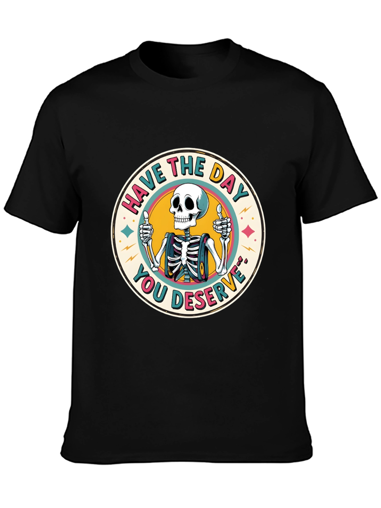 Camiseta Negra con Diseño de Esqueleto Optimista