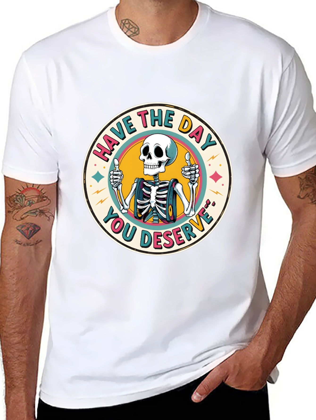 Camiseta Negra con Diseño de Esqueleto Optimista